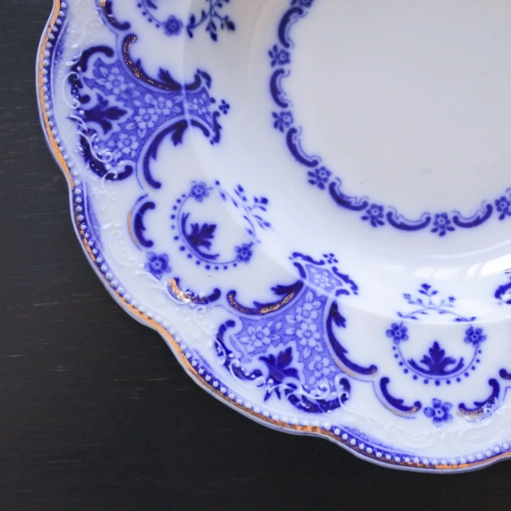 Antique c. 1890 W. H. Grindley Alton Flow Blue & White Porcelain Soup Bowl